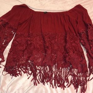 Off the shoulder red crop top